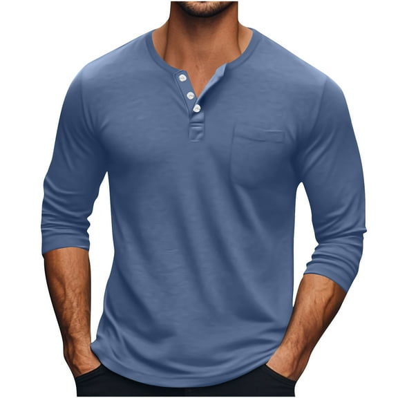Diufon Mens Shirts Long Sleeve Lightweight Casual Basic Tee Button V Neck Soft T-Shirt Big and Tall Tops with Pocket