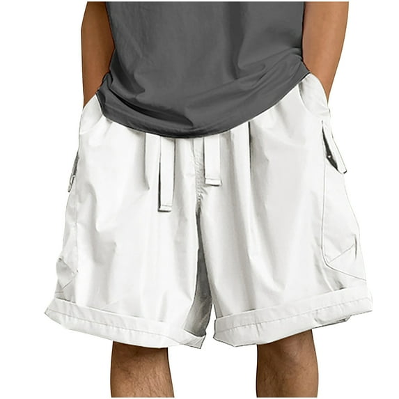 Diufon Mens Wide Leg Shorts Cotton Cargo Shorts Waist Drawstring Lounge Shorts with Pockets