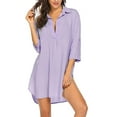 thumbnail image 1 of Diufon Mini Dresses for Women Lapel Collar 3/4 Sleeve Shirts Summer Solid Color Plus Size Dress, 1 of 6