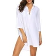 thumbnail image 1 of Diufon Mini Dresses for Women Lapel Collar 3/4 Sleeve Shirts Summer Solid Color Plus Size Dress, 1 of 6