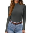 thumbnail image 1 of Diufon Mock Turtleneck Tops for Women Long Sleeve Basic Ribbed Tees Stretch Thermal Undershirts Lightweight Blouse, 1 of 7