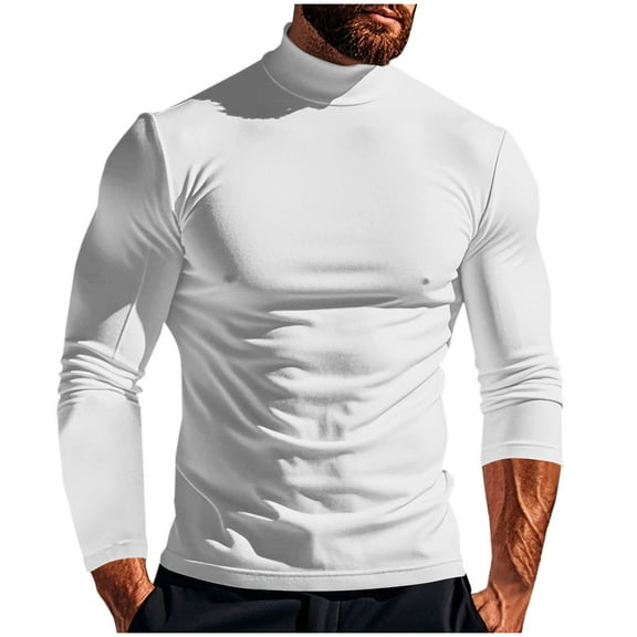 Diufon Mock Turtleneck for Men Long Sleeve Solid Color Basic Shirts Fall Winter Warm Slim Pullover Tops