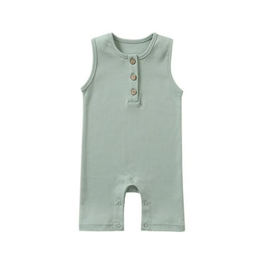 Diufon Newborn Baby Boy Girl Bodysuit Cotton Sleeveless Button Romper Solid Color Home Crawling Jumpsuit