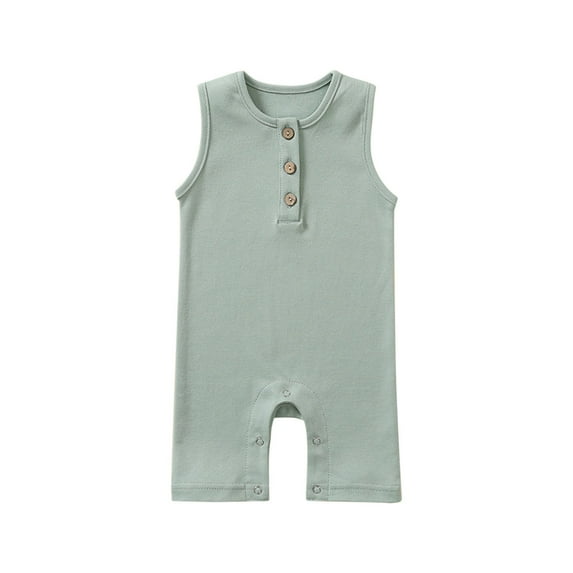 Diufon Newborn Baby Boy Girl Bodysuit Cotton Sleeveless Button Romper Solid Color Home Crawling Jumpsuit