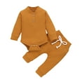 thumbnail image 1 of Diufon Newborn Baby Boy Girl Clothes Outfits Infant Knitted Long Sleeve Bodysuit and Drawstring Pants Sets, 1 of 7