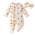thumbnail image 1 of Diufon Newborn Baby Girls Bodysuit Long Sleeve Printed Ruffled Footie Romper Cotton Zipper Jumpsuit and Headband, 1 of 6