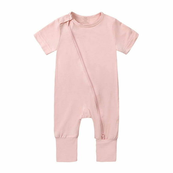 Diufon Newborn Toddler Baby Bodysuit Summer Short Sleeve Girls Boys Jumpsuit Zipper Solid Color Rompers