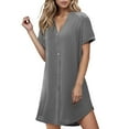 thumbnail image 1 of Diufon Nightgowns for Women Summer V Neck Button Short Sleeve Shirt Dress Casual Plus Size Loose Sleepwear, 1 of 7