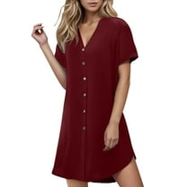 Diufon Nightgowns for Women Summer V Neck Button Short Sleeve Shirt Dress Casual Plus Size Loose Sleepwear