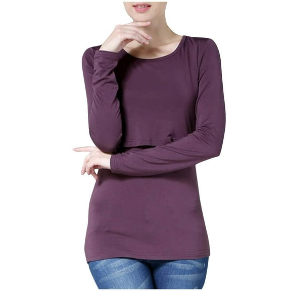 Diufon Nursing Tops for Women Soft Breastfeeding Maternity Shirt Short Sleeve Round Neck Pregnancy Clothes