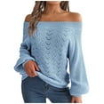 thumbnail image 1 of Diufon Off The Shoulder Sweater for Women Solid Color Long Sleeve Pullover Knit Tops Fall Outfits Clothes, 1 of 7