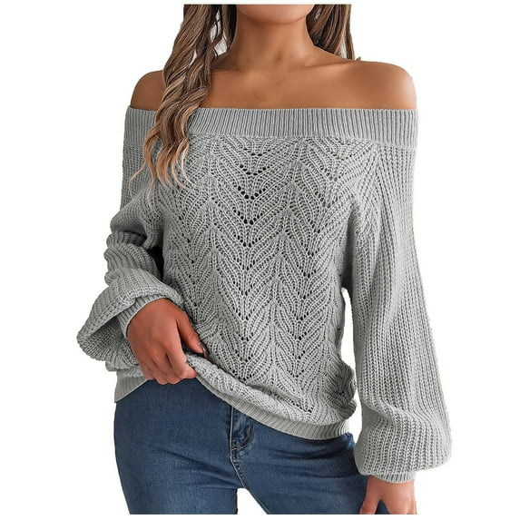 Diufon Off The Shoulder Sweater for Women Solid Color Long Sleeve Pullover Knit Tops Fall Outfits Clothes