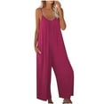 thumbnail image 1 of Diufon Jumpsuit for Women Sleeveless Spaghetti Strap Vneck Playsuit Pockets Solid Color Wide Leg Overalls, 1 of 5