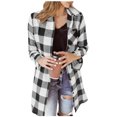 thumbnail image 1 of Diufon Oversized Shirts for Women Plaid Long Sleeve Lapel Button Down Jackets Casual Loose Tops with Pocket, 1 of 5