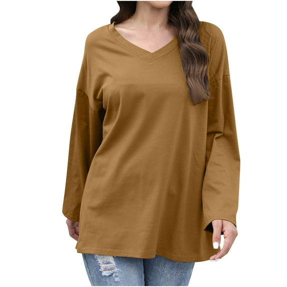 Diufon Oversized Tops for Women Casual Loose Long Sleeve V Neck Tunic Tops Solid Color Fall Fashion Clothes