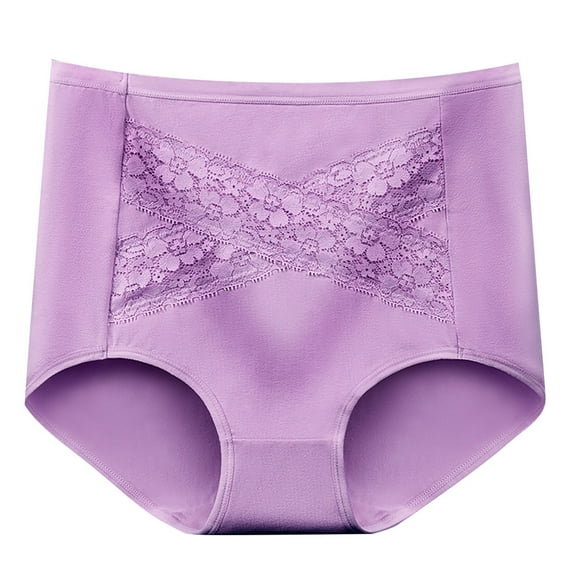 Diufon Oversized Underwear for Women High Waisted Lace Briefs Solid Color Butt-Lifting Cozy Panties L-2XL (X-Large, Purple)