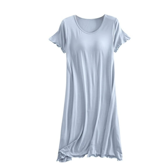 Diufon Pajama Dress for Women with Built in Bra Casual Short Sleeves Crew Neck Nightgown Comfy Loose Nightdress