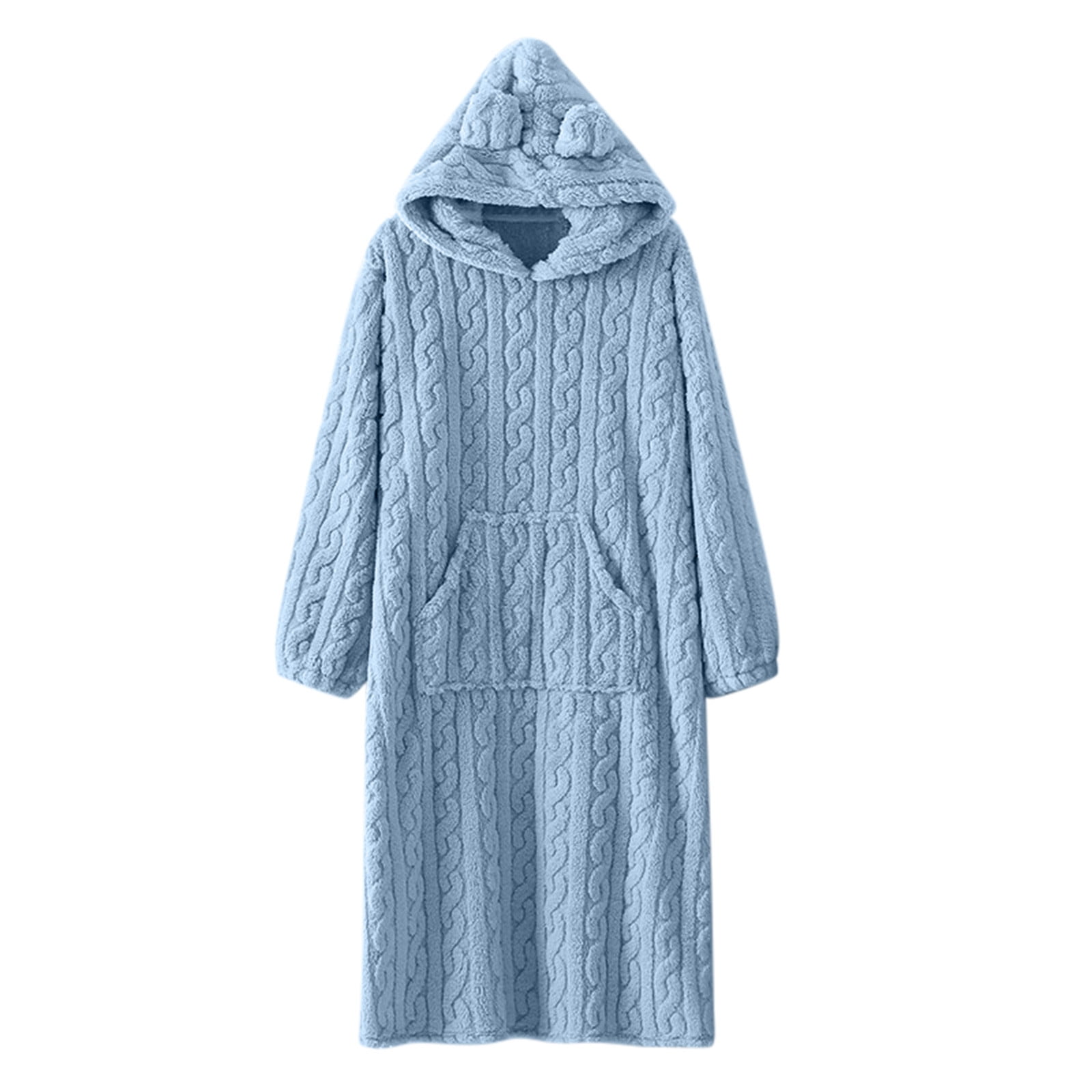 Diufon Pajama Hooded Nightgown for Women Warm Fuzzy Fleece Long Sleeve
