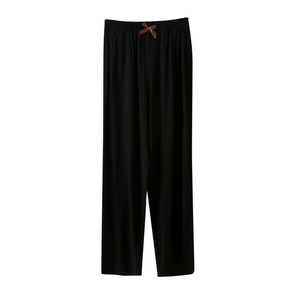 Diufon Pajama Pant for Women Bow Elastic Waisted Sleepwear Trouse Solid Color Loose Comfy Loungewear Pants (Large, Black)