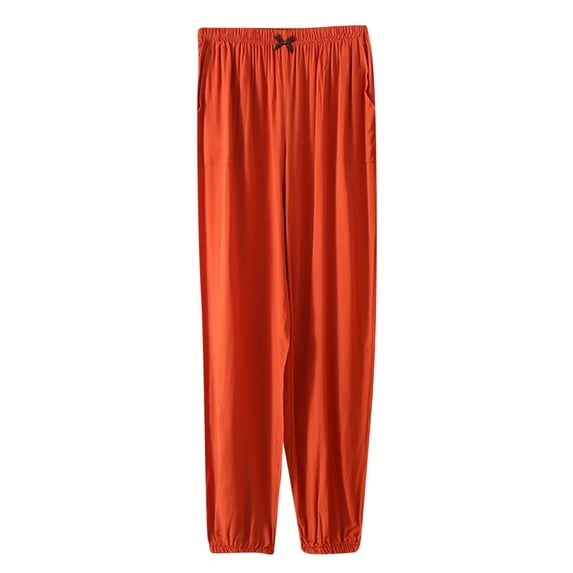 Diufon Pajama Pant for Women Bow Elastic Waisted Sleepwear Trouse Solid Color Loose Comfy Loungewear Pants (X-Large, Red)