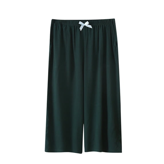 Diufon Pajama Pant for Women Bow Elastic Waisted Sleepwear Trouse Solid Color Loose Comfy Loungewear Pants (XX-Large, Army Green)
