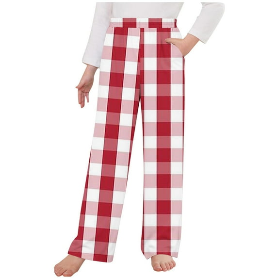 Diufon Pajama Pants for Boys Girls Elastic High Waist Long Sleep Plaid Pants Soft Bottoms with Pockets