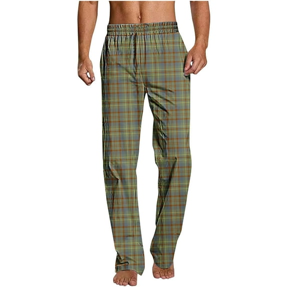 Diufon Pajama Pants for Men Cotton Soft Comfy Plaid Elastic Waist Straight Leg Casual Home Sleep Pants