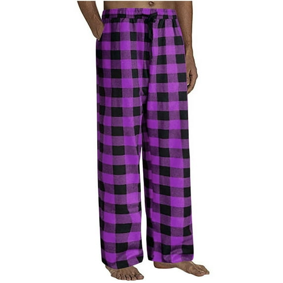 Diufon Pajama Pants for Men Cotton Soft Plaid Wide Leg Casual Sleep Pant Elastic Waist Baggy Trousers with Pockets