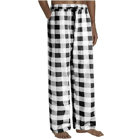 Diufon Pajama Pants for Men Cotton Soft Plaid Wide Leg Casual Sleep Pant Elastic Waist Baggy Trousers with Pockets