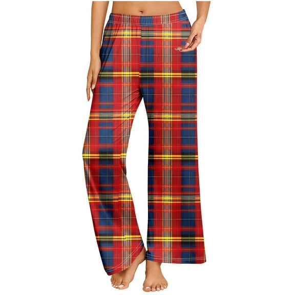Diufon Pajama Pants for Women Soft Cotton Wide Leg Loose Long Sleep Plaid Pants Casual Home Bottoms Trousers