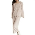 thumbnail image 1 of Diufon Pajamas Set for Women Lapel Collar Button Long Sleeve Tops Solid Color Pants Cotton Homewear Set, 1 of 7