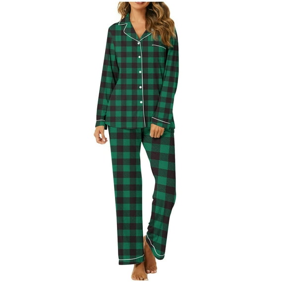 Diufon Pajamas Sets for Women Casual Soft Long Sleeve Lapel Blouse with Wide Leg Straight Pant Homewear