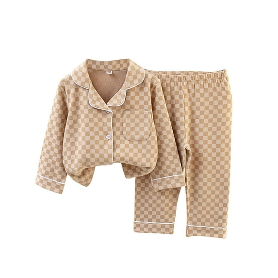 Diufon Pajamas for Kids Cotton Soft Long Sleeve Lapel Button Down Sleepwear Boys Girls Casual 2 piece Sets