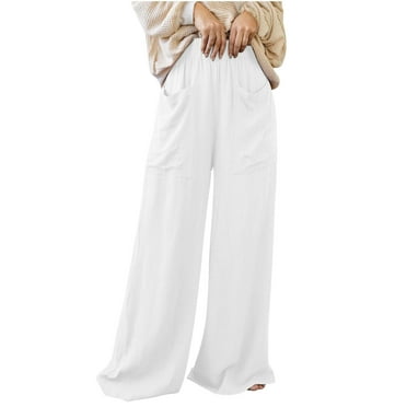 Diufon Palazzo Pants for Women Casual Elastic High Waist Pants Solid Color Wide Leg Pants with Pockets
