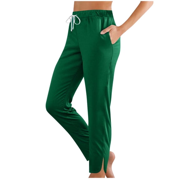 Diufon Pants for Women Dressy Casual Straight Leg Loose Drawstring Sweatpants Side Slit Trousers with Pockets