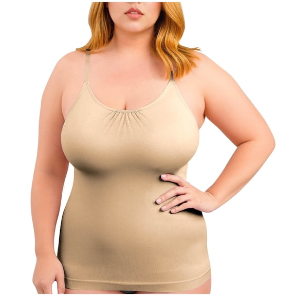 Diufon Plus Size Camisole for Women Seamless Slim Adjustable Spaghetti Strap Tunic Tank Tops Scoop Neck Long Undershirts