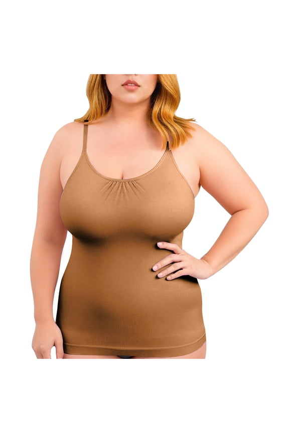 Plus Size Camisole for Women Seamless Slim Adjustable Spaghetti Strap Tunic Tank Tops Scoop Neck Long Undershirts