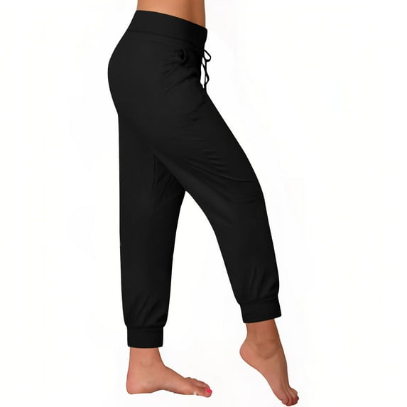 Diufon Plus Size Capris Pants for Women Solid Color Legging Pants High Waist Drawstring Pants