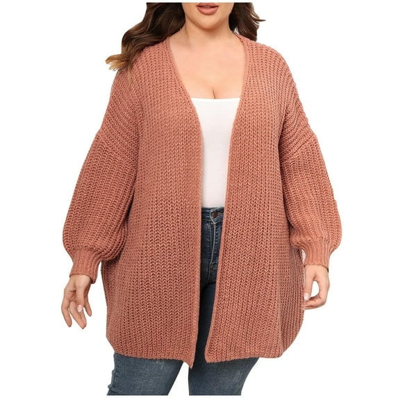 Diufon Plus Size Cardigans for Women Solid Color Knit Cotton Coats Long Sleeve Sweaters