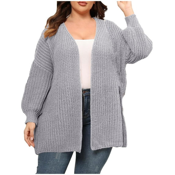 Diufon Plus Size Cardigans for Women Solid Color Knit Cotton Coats Long Sleeve Sweaters