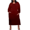 thumbnail image 1 of Diufon Plus Size Dress for Women Solid Color Long Sleeve Crew Neck Long Dress with Pocket, 1 of 5