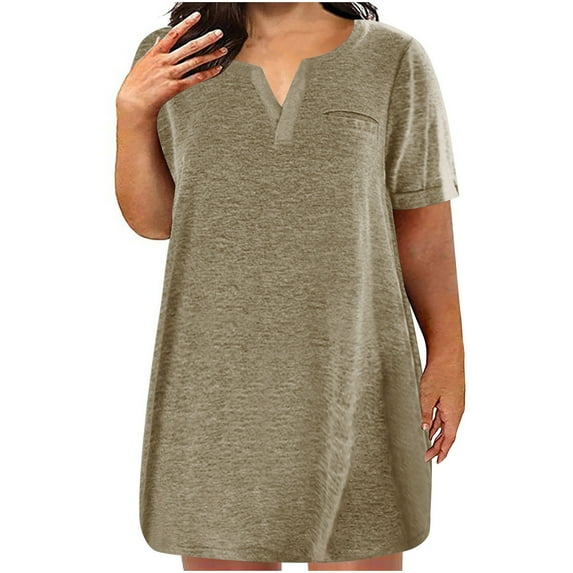 Diufon Plus Size Dresses for Women Casual Short Sleeve V Neck Dresses Solid Color Dresses with Pockets