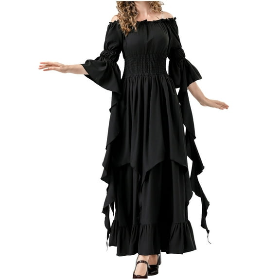 Diufon Plus Size Dresses for Women Irregular Hem Dress off Shoulder 3/4 Sleeve Waisted Maxi Dress