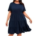thumbnail image 1 of Diufon Plus Size Dresses for Women Round Neck Short Sleeve Dress Solid Color Waisted A-Line Dress, 1 of 5