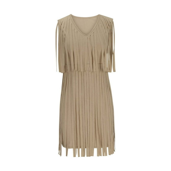 Diufon Plus Size Fringe Dresses for Women Summer V Neck Sleeveless Dress Solid Color Midi Dress