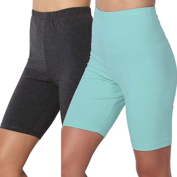 Diufon Plus Size Legging Shorts for Women Solid Color Yoga Shorts Elastic High Waist 2 Pack Shorts