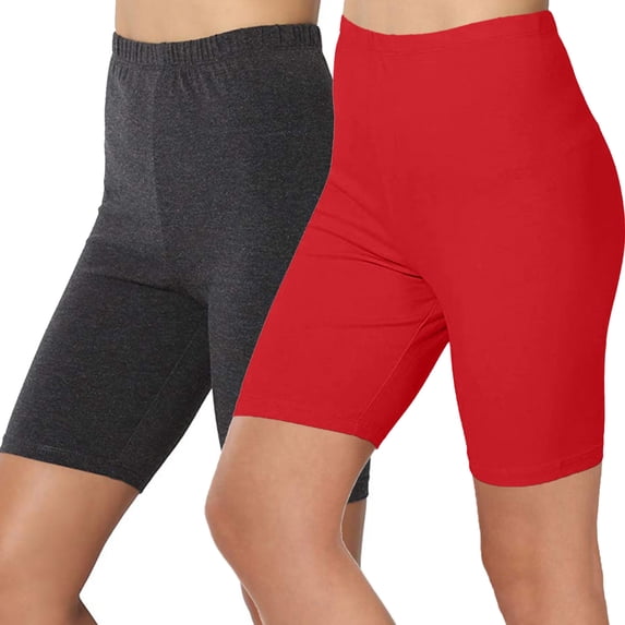 Diufon Plus Size Legging Shorts for Women Solid Color Yoga Shorts Elastic High Waist 2 Pack Shorts