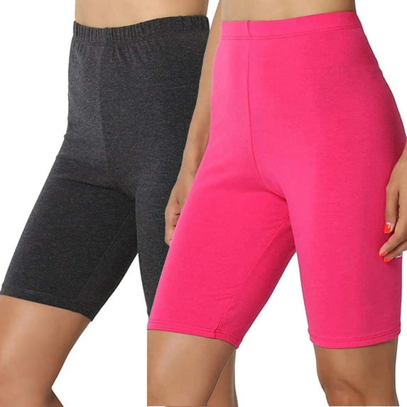 Diufon Plus Size Legging Shorts for Women Solid Color Yoga Shorts Elastic High Waist 2 Pack Shorts