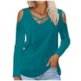 thumbnail image 1 of Diufon Plus Size Long Sleeve Tops for Women off Shoulder Pullover Tops Cross Hollow-Out V Neck Tunics, 1 of 4