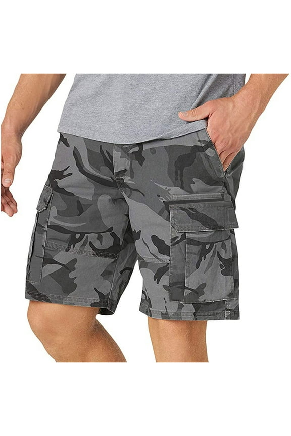 Plus Size Mens Cargo Shorts Solid Color Sports Casual Outdoor Shorts with Multi Pockets